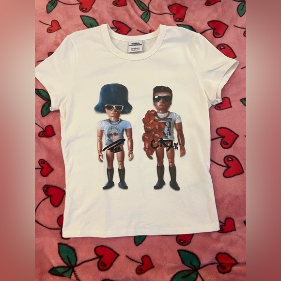 Bershka Tops - Bershka x Ca7riel y Paco Amoroso Women’s Graphic White Baby T-Shirt PAPOTA 💪 Y2K